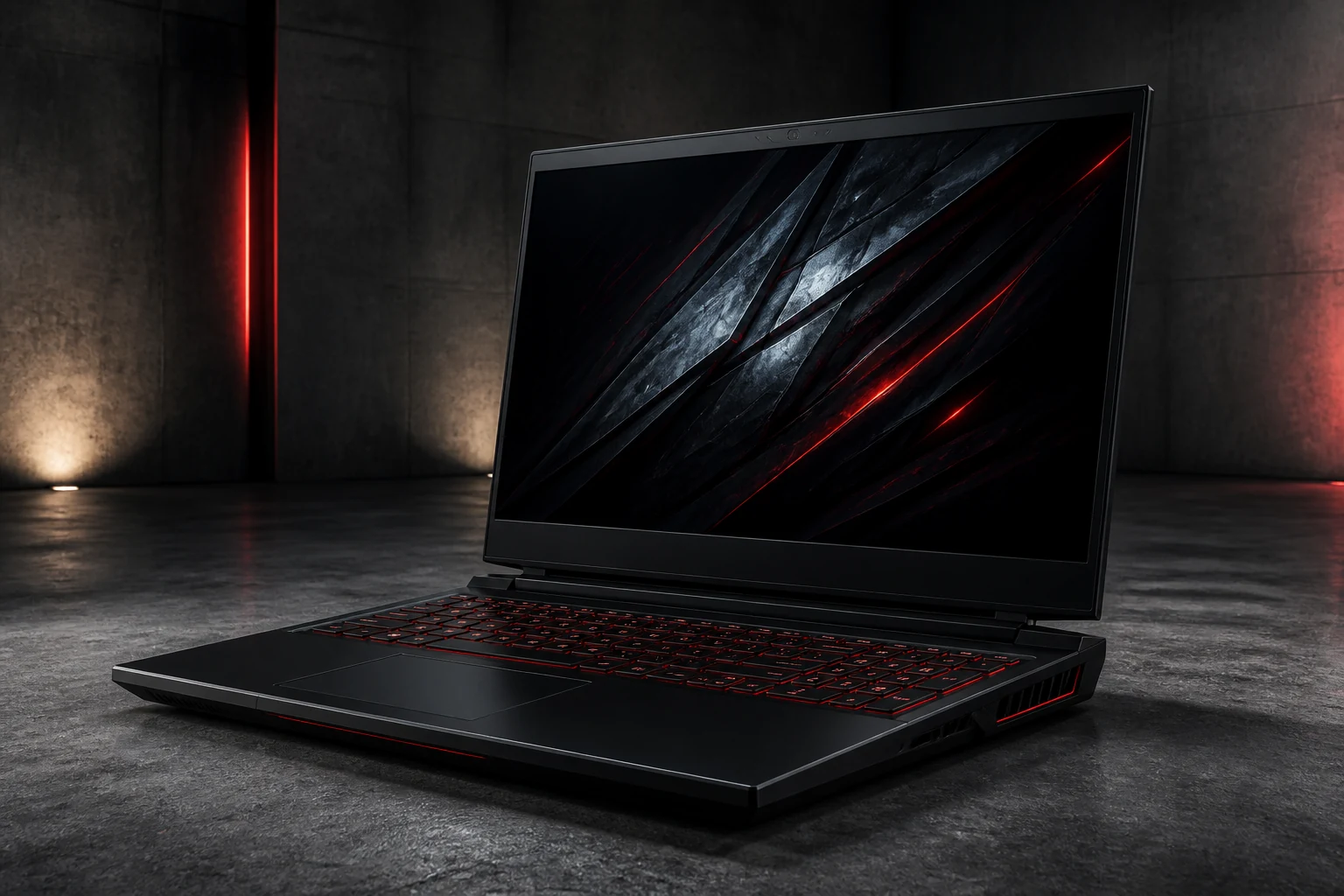 ภาพประกอบต้นฉบับโน้ตบุ๊กเกมมิ่ง Acer Nitro V 16 AI สีดำแสงแดงโดยไม่มีโลโก้