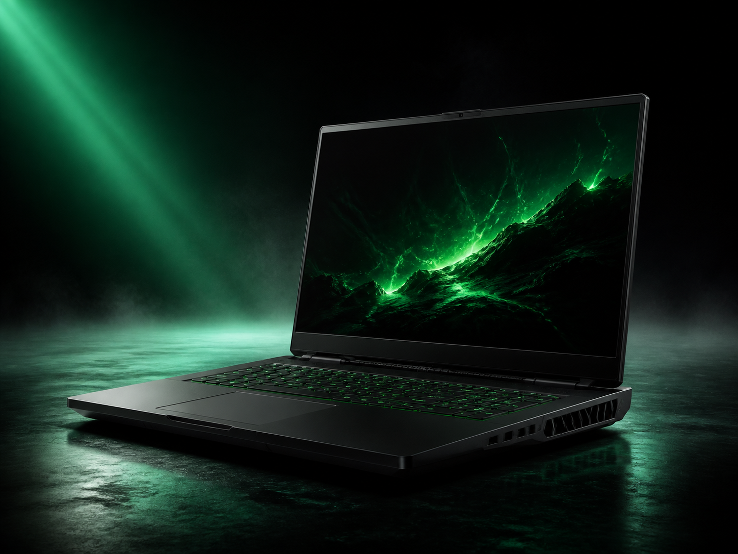 ภาพประกอบ Acer Nitro V 16 AI สีดำในมุมสามส่วนแบบเปิดหน้าจอ